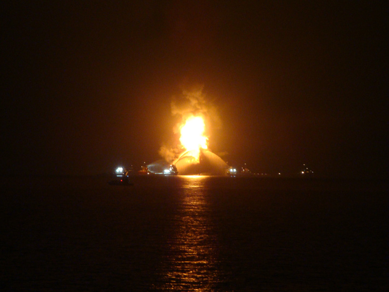 Deepwater Horizon Engulfed in Flames on April 21