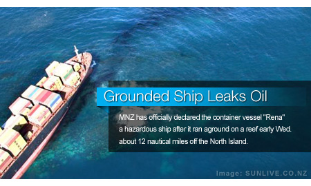 Grounded Ship Leaks Oil, Creates Slick Off New Zealand